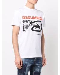 weißes bedrucktes T-Shirt mit einem Rundhalsausschnitt von DSQUARED2