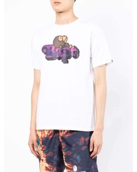 weißes bedrucktes T-Shirt mit einem Rundhalsausschnitt von A Bathing Ape