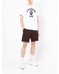 weißes bedrucktes T-Shirt mit einem Rundhalsausschnitt von A Bathing Ape