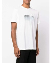 weißes bedrucktes T-Shirt mit einem Rundhalsausschnitt von Emporio Armani