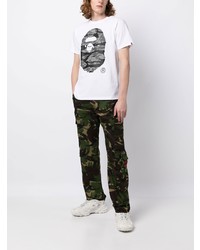 weißes bedrucktes T-Shirt mit einem Rundhalsausschnitt von A Bathing Ape