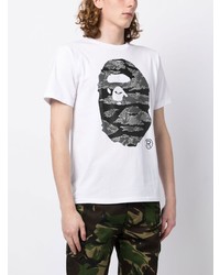 weißes bedrucktes T-Shirt mit einem Rundhalsausschnitt von A Bathing Ape