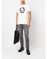 weißes bedrucktes T-Shirt mit einem Rundhalsausschnitt von Diesel