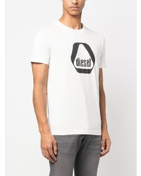 weißes bedrucktes T-Shirt mit einem Rundhalsausschnitt von Diesel