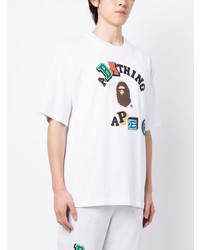 weißes bedrucktes T-Shirt mit einem Rundhalsausschnitt von A Bathing Ape