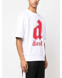 weißes bedrucktes T-Shirt mit einem Rundhalsausschnitt von Diesel