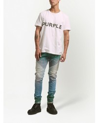 weißes bedrucktes T-Shirt mit einem Rundhalsausschnitt von purple brand