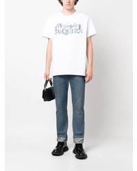 weißes bedrucktes T-Shirt mit einem Rundhalsausschnitt von Alexander McQueen