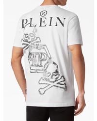 weißes bedrucktes T-Shirt mit einem Rundhalsausschnitt von Philipp Plein