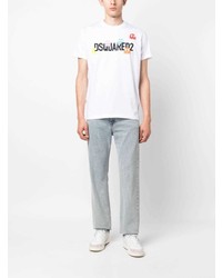 weißes bedrucktes T-Shirt mit einem Rundhalsausschnitt von DSQUARED2