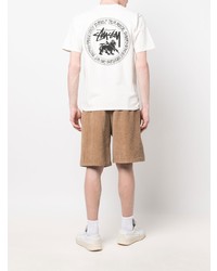 weißes bedrucktes T-Shirt mit einem Rundhalsausschnitt von Stussy