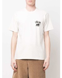 weißes bedrucktes T-Shirt mit einem Rundhalsausschnitt von Stussy