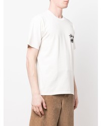 weißes bedrucktes T-Shirt mit einem Rundhalsausschnitt von Stussy