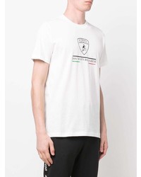 weißes bedrucktes T-Shirt mit einem Rundhalsausschnitt von Automobili Lamborghini