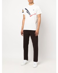 weißes bedrucktes T-Shirt mit einem Rundhalsausschnitt von Fred Perry