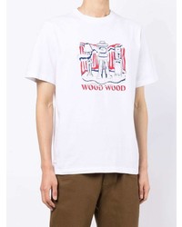 weißes bedrucktes T-Shirt mit einem Rundhalsausschnitt von Wood Wood