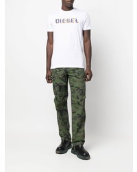 weißes bedrucktes T-Shirt mit einem Rundhalsausschnitt von Diesel