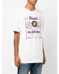 weißes bedrucktes T-Shirt mit einem Rundhalsausschnitt von Diesel