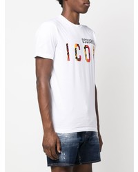 weißes bedrucktes T-Shirt mit einem Rundhalsausschnitt von DSQUARED2