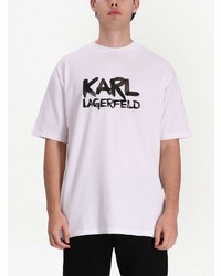 weißes bedrucktes T-Shirt mit einem Rundhalsausschnitt von Karl Lagerfeld