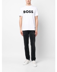 weißes bedrucktes T-Shirt mit einem Rundhalsausschnitt von BOSS