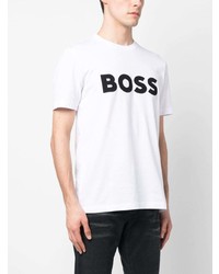 weißes bedrucktes T-Shirt mit einem Rundhalsausschnitt von BOSS