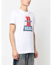 weißes bedrucktes T-Shirt mit einem Rundhalsausschnitt von Diesel