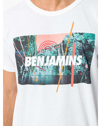 weißes bedrucktes T-Shirt mit einem Rundhalsausschnitt von Les Benjamins