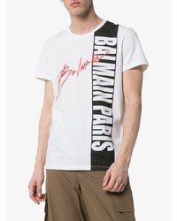 weißes bedrucktes T-Shirt mit einem Rundhalsausschnitt von Balmain