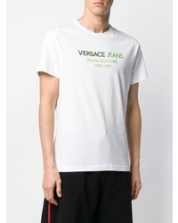 weißes bedrucktes T-Shirt mit einem Rundhalsausschnitt von VERSACE JEANS COUTURE