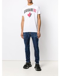 weißes bedrucktes T-Shirt mit einem Rundhalsausschnitt von DSQUARED2