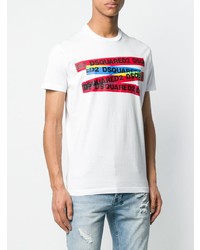 weißes bedrucktes T-Shirt mit einem Rundhalsausschnitt von DSQUARED2