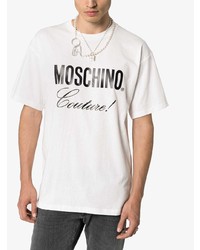 weißes bedrucktes T-Shirt mit einem Rundhalsausschnitt von Moschino