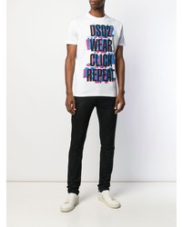 weißes bedrucktes T-Shirt mit einem Rundhalsausschnitt von DSQUARED2