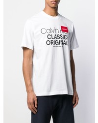 weißes bedrucktes T-Shirt mit einem Rundhalsausschnitt von Calvin Klein