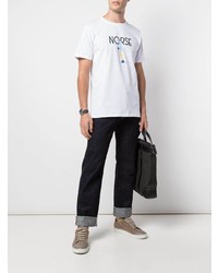 weißes bedrucktes T-Shirt mit einem Rundhalsausschnitt von Norse Projects