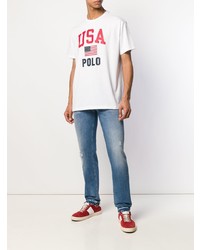 weißes bedrucktes T-Shirt mit einem Rundhalsausschnitt von Polo Ralph Lauren