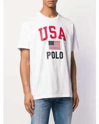 weißes bedrucktes T-Shirt mit einem Rundhalsausschnitt von Polo Ralph Lauren