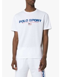 weißes bedrucktes T-Shirt mit einem Rundhalsausschnitt von Polo Ralph Lauren