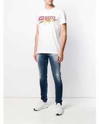 weißes bedrucktes T-Shirt mit einem Rundhalsausschnitt von Diesel