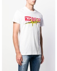 weißes bedrucktes T-Shirt mit einem Rundhalsausschnitt von Diesel