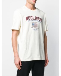 weißes bedrucktes T-Shirt mit einem Rundhalsausschnitt von Woolrich