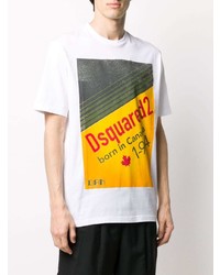 weißes bedrucktes T-Shirt mit einem Rundhalsausschnitt von DSQUARED2