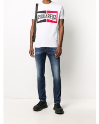 weißes bedrucktes T-Shirt mit einem Rundhalsausschnitt von DSQUARED2