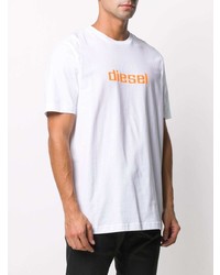 weißes bedrucktes T-Shirt mit einem Rundhalsausschnitt von Diesel