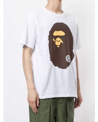 weißes bedrucktes T-Shirt mit einem Rundhalsausschnitt von A Bathing Ape