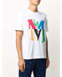 weißes bedrucktes T-Shirt mit einem Rundhalsausschnitt von MCM