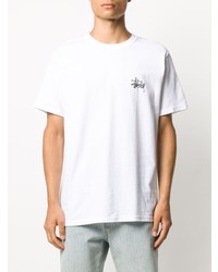 weißes bedrucktes T-Shirt mit einem Rundhalsausschnitt von Stussy