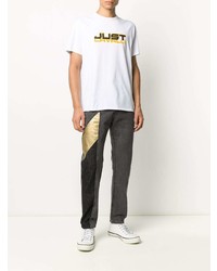 weißes bedrucktes T-Shirt mit einem Rundhalsausschnitt von Just Cavalli