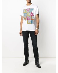 weißes bedrucktes T-Shirt mit einem Rundhalsausschnitt von Just Cavalli